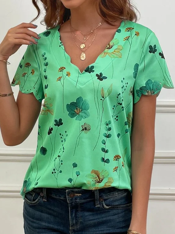 T-shirts Femmes Décontracté Floral Été Quotidien Sans Manches Régulier Droit Régulier Élasticité moyenne