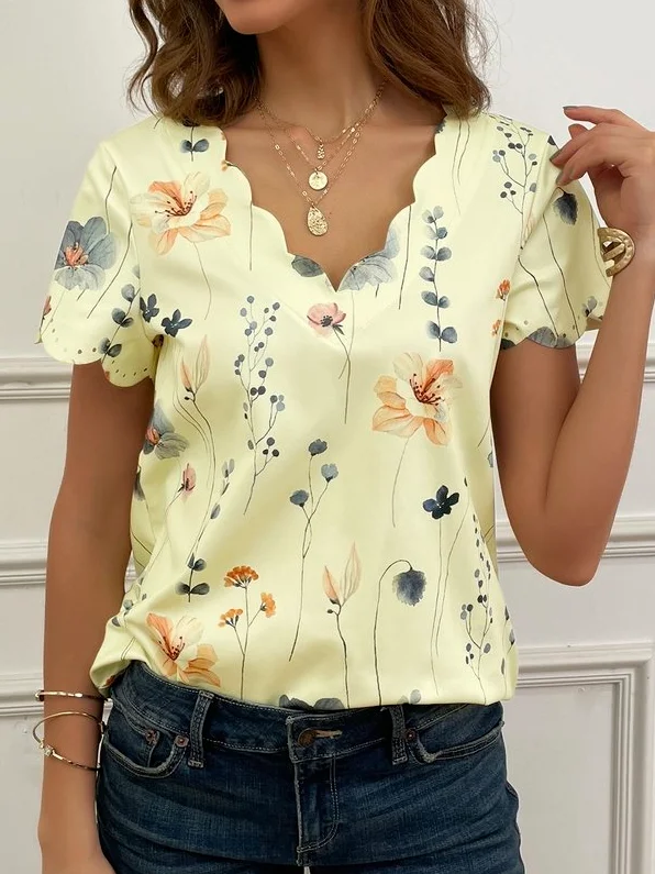 T-shirts Femmes Décontracté Floral Été Quotidien Sans Manches Régulier Droit Régulier Élasticité moyenne