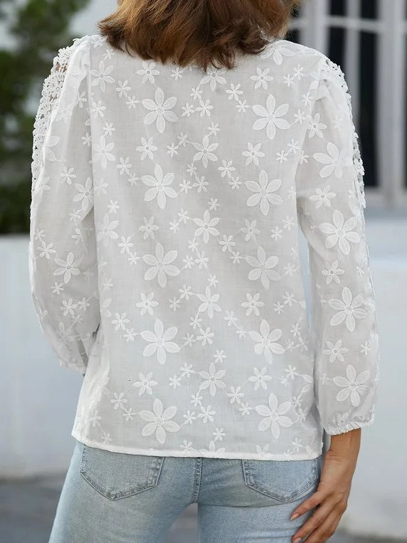 Chemises Femmes Plain Printemps / Automne en Lin Col V Ample Manches 3/4 Droit Régulier T.-N.-L.