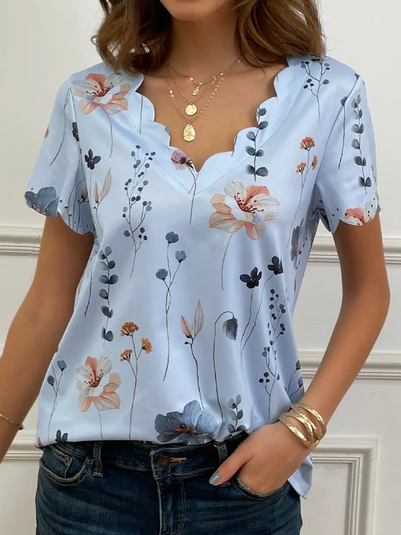 T-shirts Femmes Décontracté Floral Été Quotidien Sans Manches Régulier Droit Régulier Élasticité moyenne