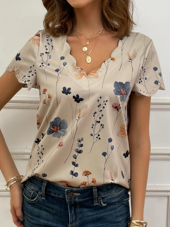 T-shirts Femmes Décontracté Floral Été Quotidien Sans Manches Régulier Droit Régulier Élasticité moyenne