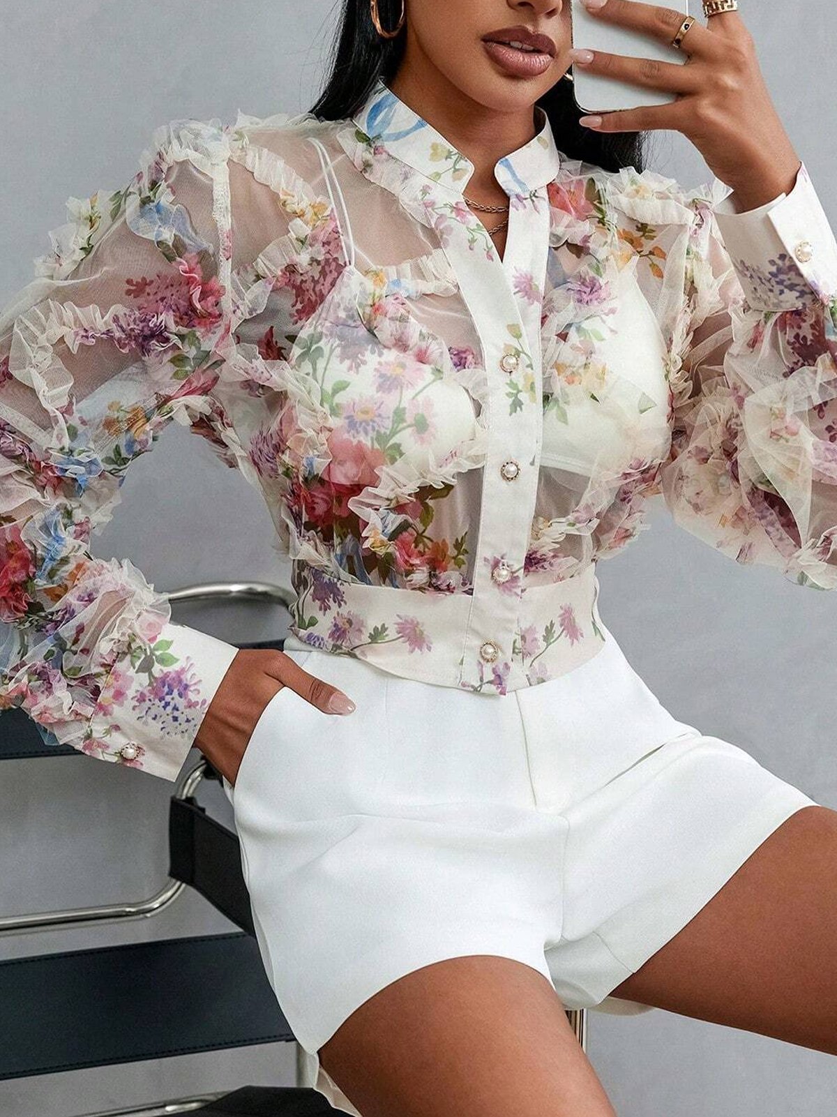 Blouses Femmes D Contract Floral Printemps Automne Aucune Lasticit