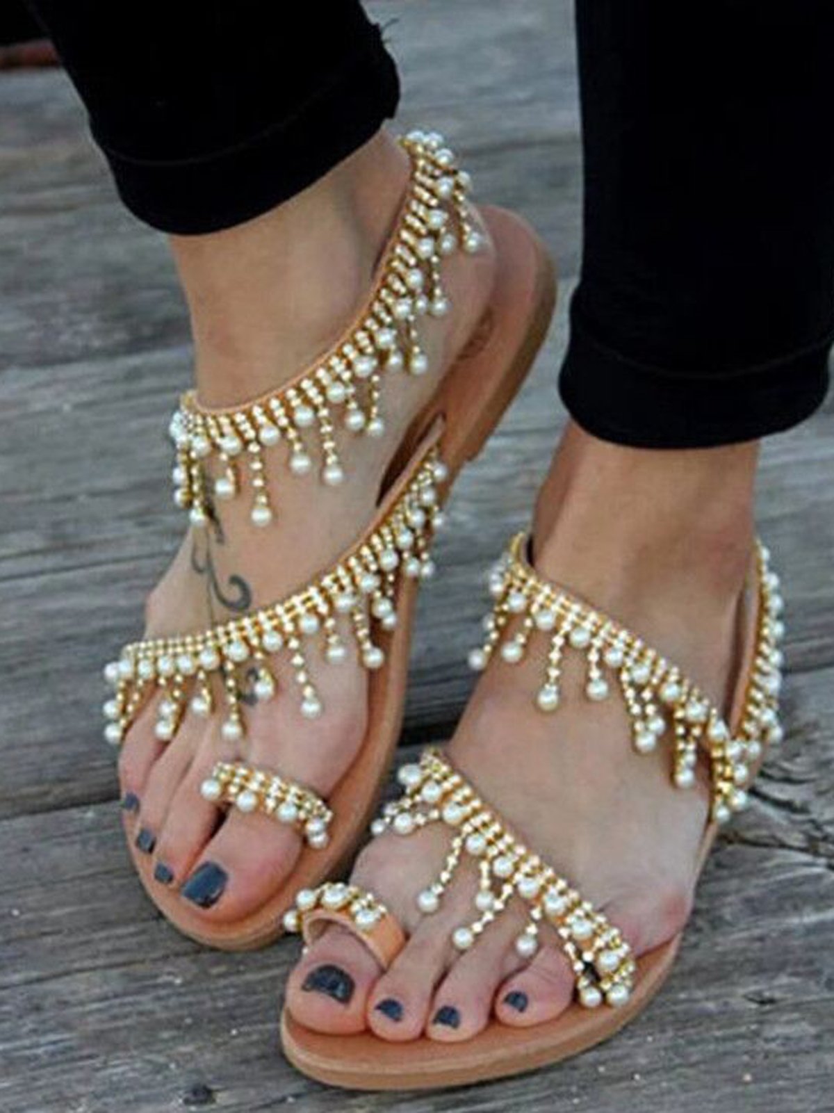 Sandales Antidérapantes Boho Plain Été à Talon Plat Bout Rond PU Sandales Tongs Caoutchouc à Enfiler pour Femmes