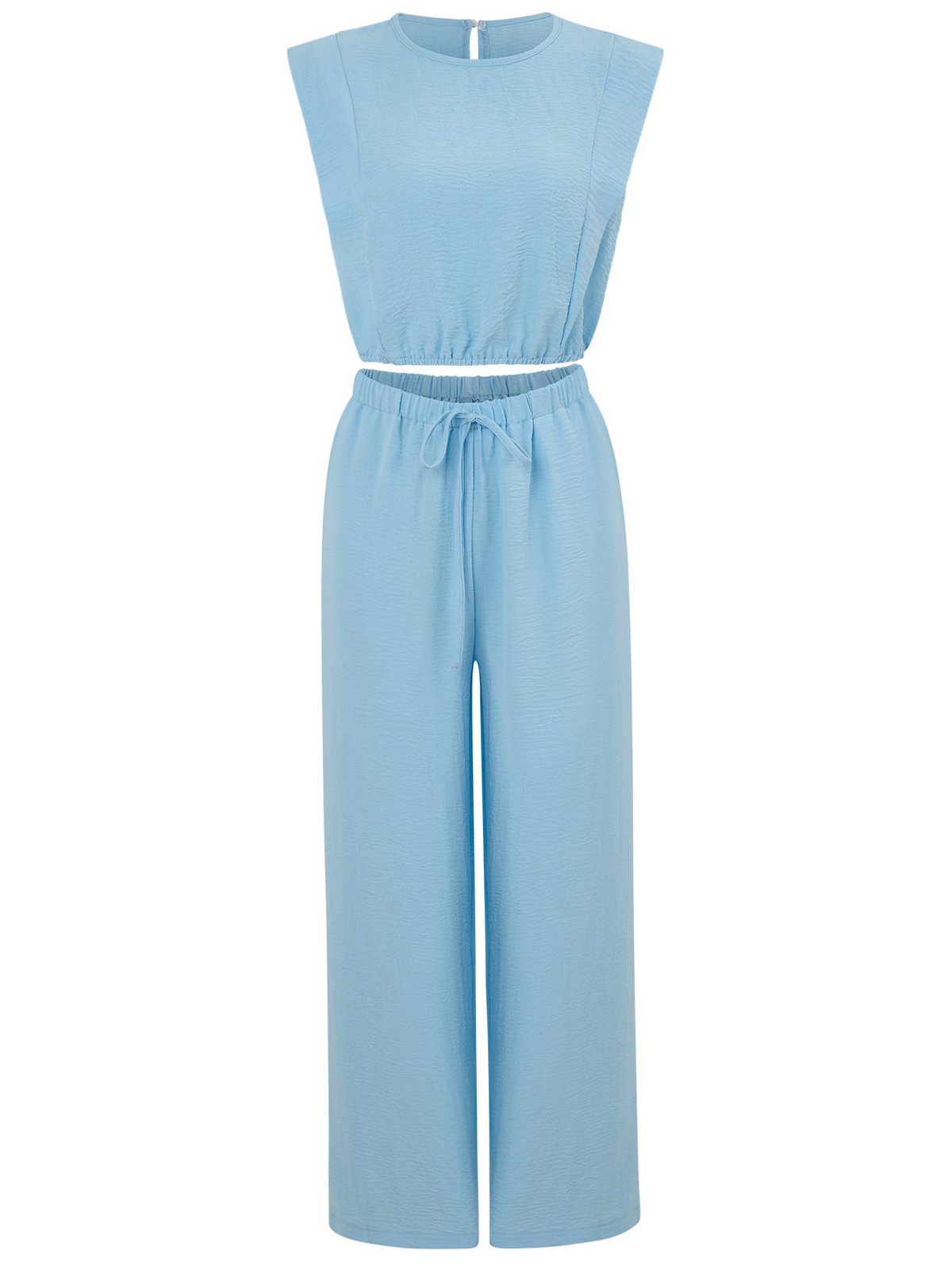 Deux Pièces Ensembles Décontracté Plain Été Polyester Ample Sans Manches Col Rond Top Avec Pantalons Régulier pour Femmes
