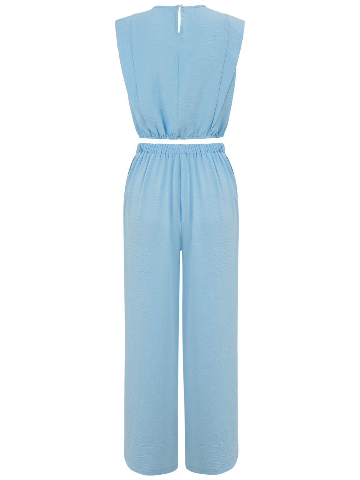 Deux Pièces Ensembles Décontracté Plain Été Polyester Ample Sans Manches Col Rond Top Avec Pantalons Régulier pour Femmes