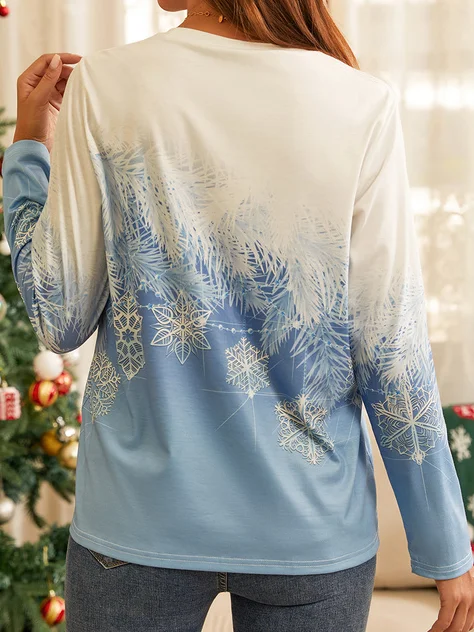 T-Chemise Décontracté Automne Noël Micro-Élasticité Ample Noël Col Rond H-ligne Régulier pour Femmes