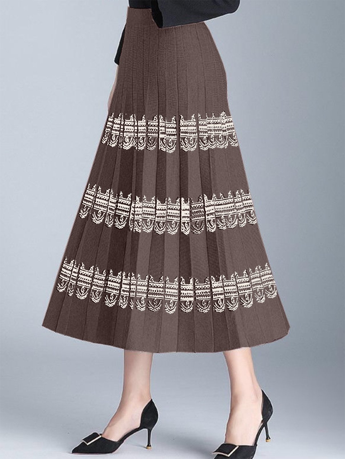 Jupes Femmes Ethnique Ethnique Printemps / Automne Naturel Micro-élasticité Ample Maxi Laine/Tricot Trapèze