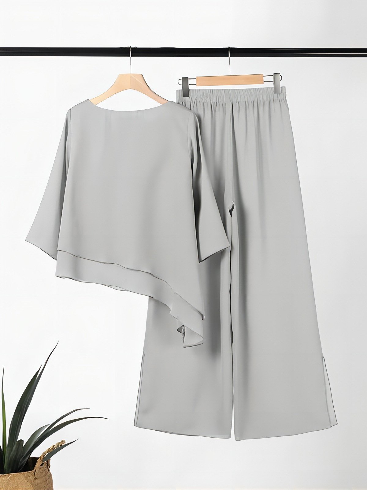 Deux Pièces Ensembles Décontracté Plain Printemps / Automne Aucune élasticité Ample Manches trois quarts Top Avec Pantalons Droit Régulier pour Femmes