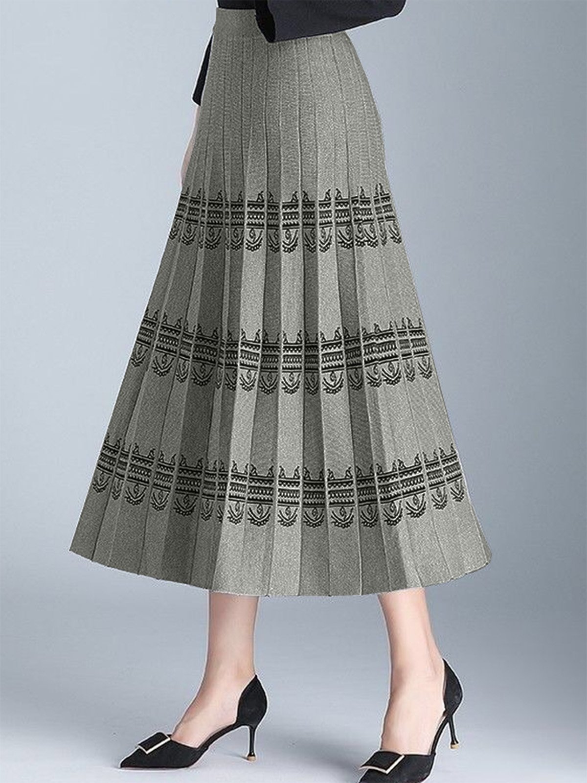 Jupes Femmes Ethnique Ethnique Printemps / Automne Naturel Micro-élasticité Ample Maxi Laine/Tricot Trapèze