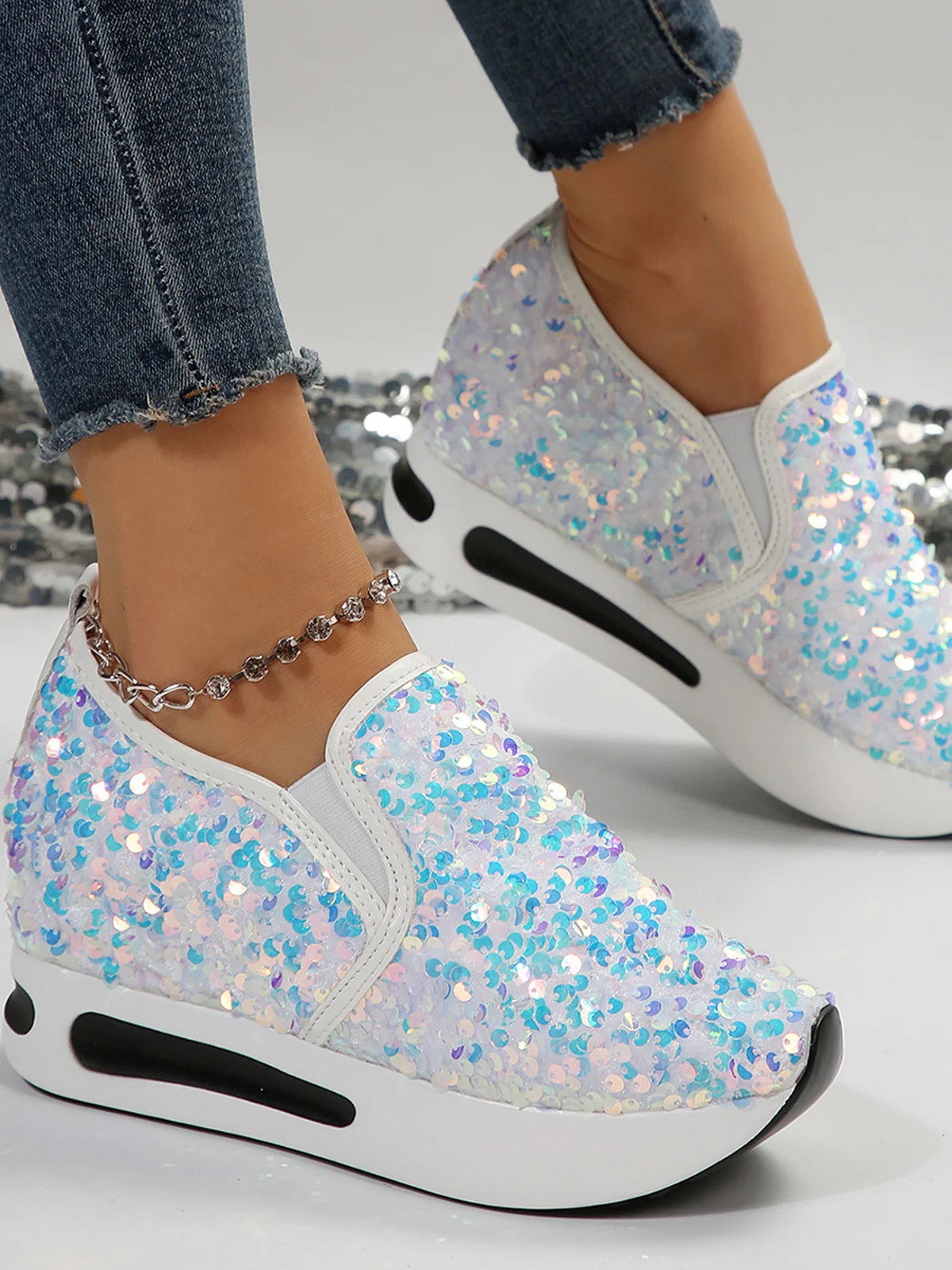 Chaussures Décontractées Femmes Décontracté Plain Toutes Les Saisons Brillant Polyester Quotidien Bout Rond Caoutchouc à Enfiler