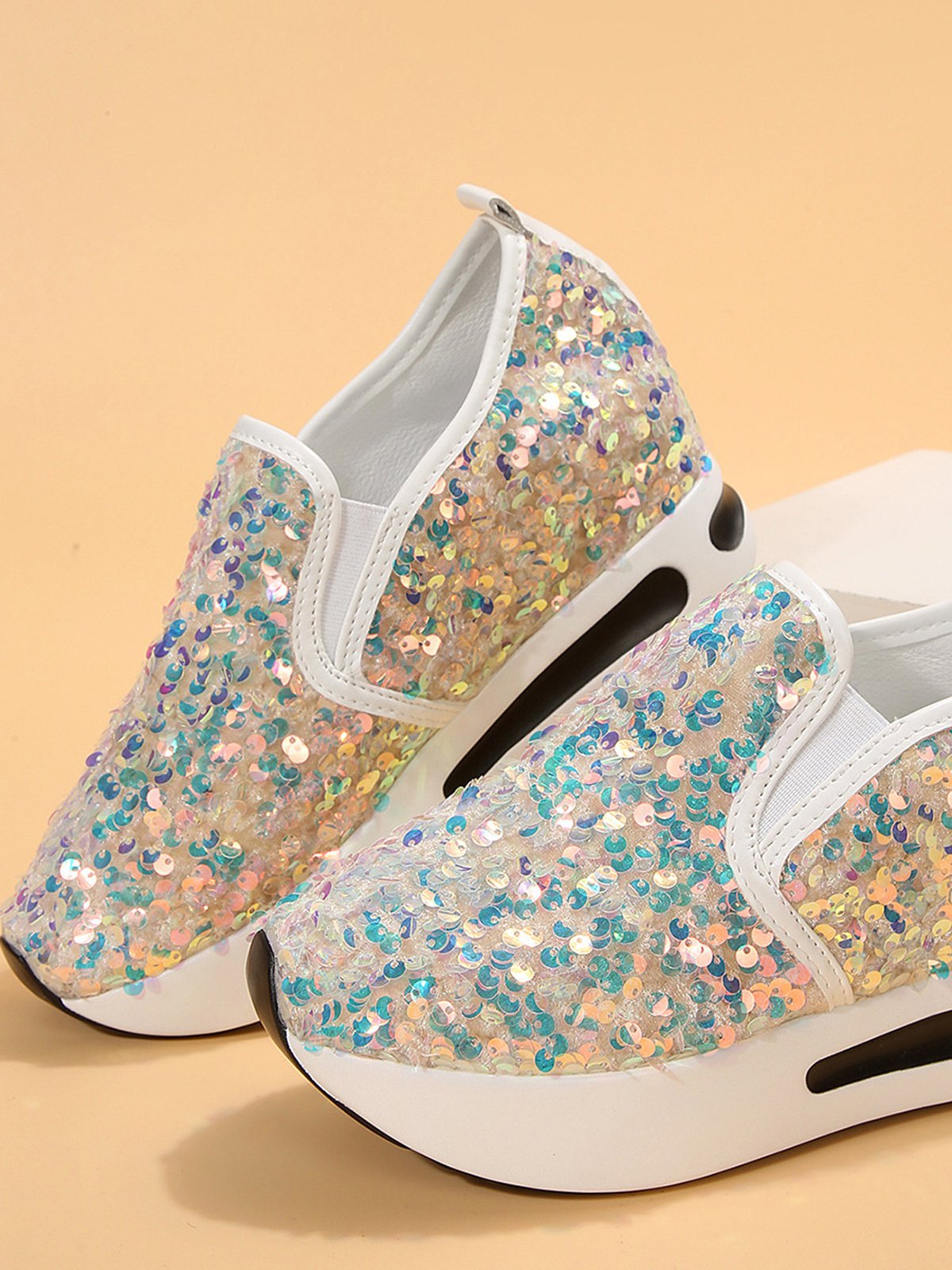 Chaussures Décontractées Femmes Décontracté Plain Toutes Les Saisons Brillant Polyester Quotidien Bout Rond Caoutchouc à Enfiler