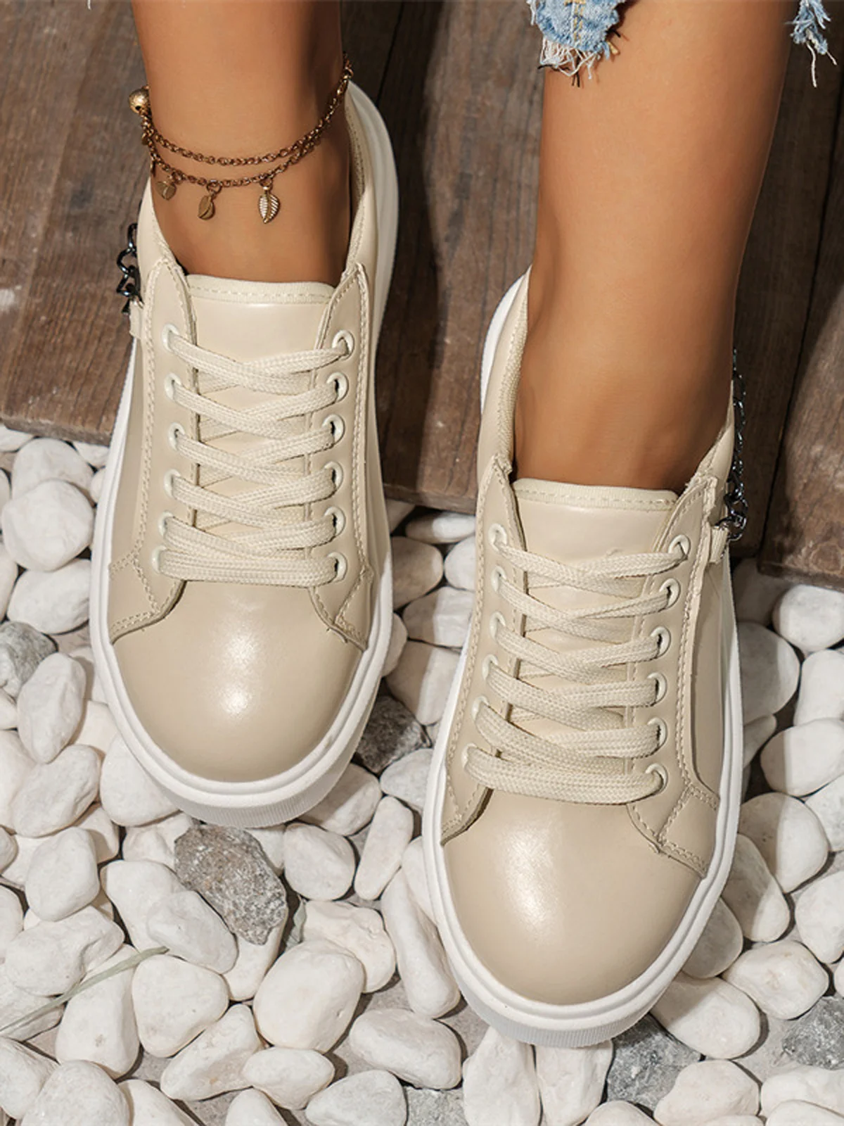 Chaussures Décontractées Femmes Décontracté Plain Toutes Les Saisons Brillant Bout Rond PU PU Caoutchouc à Lacets