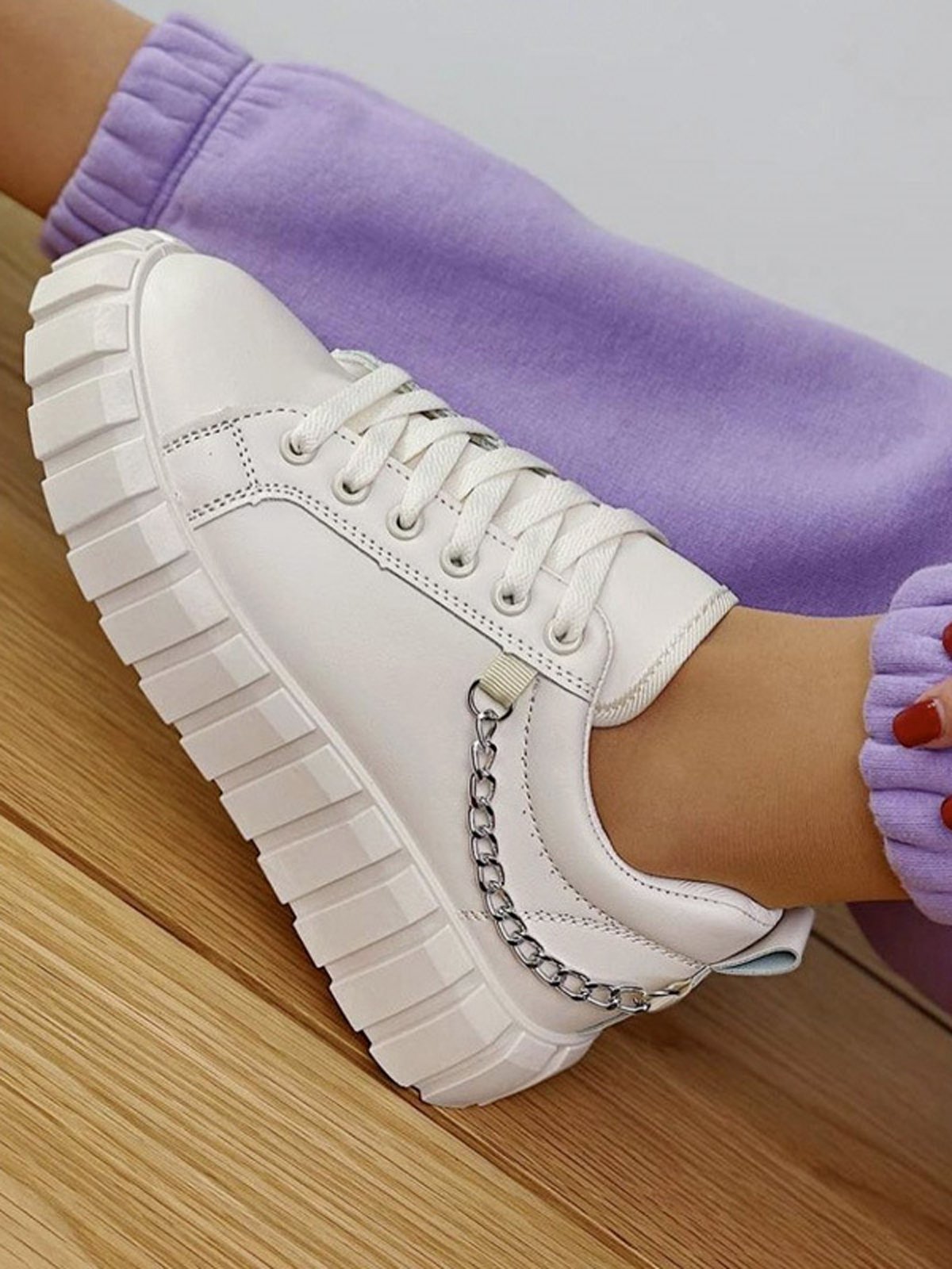 Chaussures Décontractées Femmes Décontracté Plain Toutes Les Saisons Brillant Bout Rond PU PU Caoutchouc à Lacets