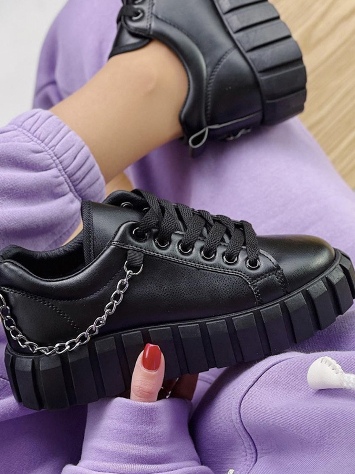 Chaussures Décontractées Femmes Décontracté Plain Toutes Les Saisons Brillant Bout Rond PU PU Caoutchouc à Lacets