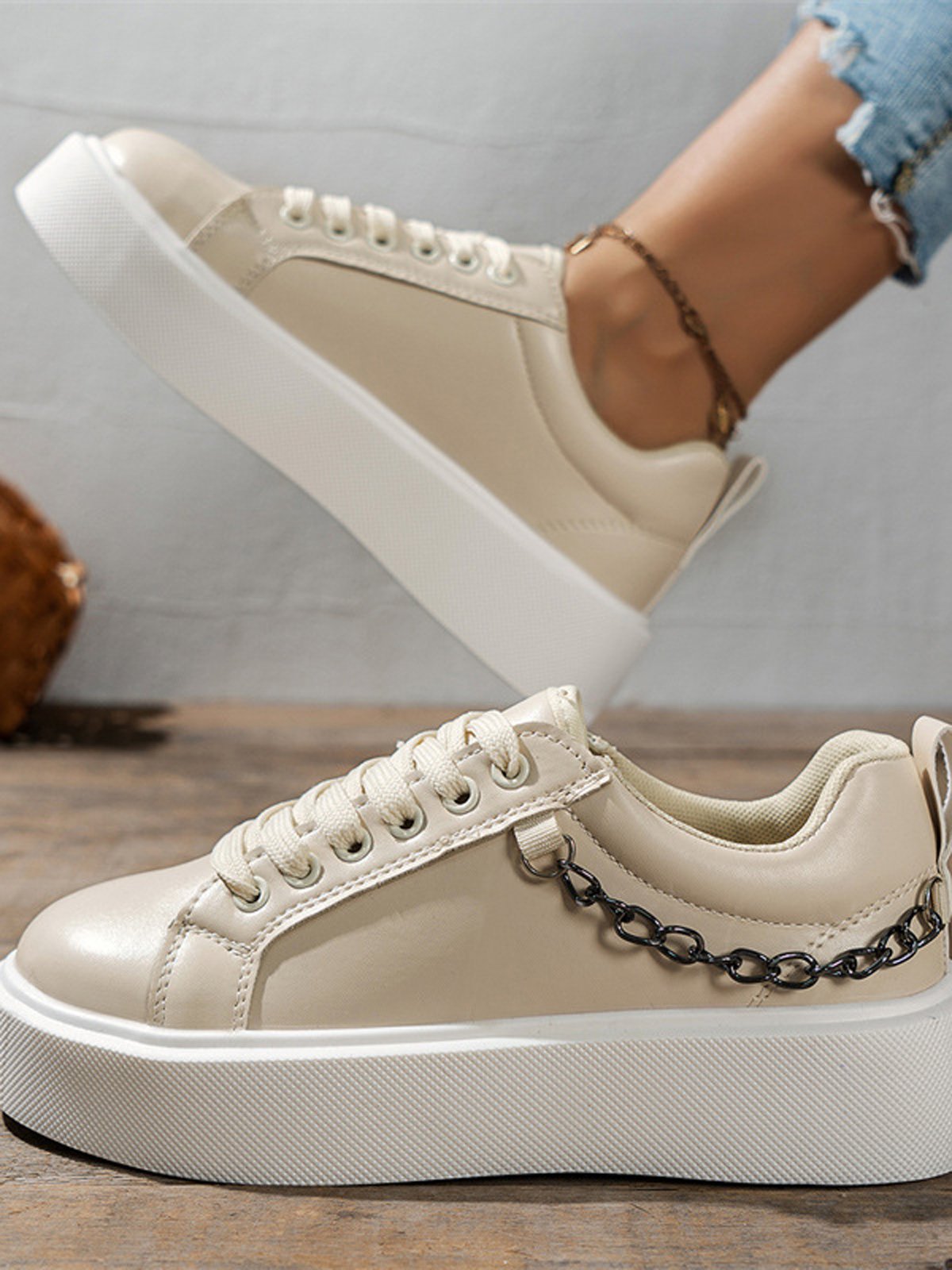 Chaussures Décontractées Femmes Décontracté Plain Toutes Les Saisons Brillant Bout Rond PU PU Caoutchouc à Lacets
