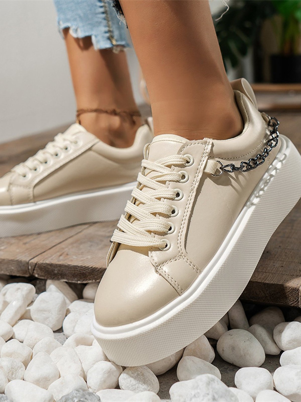Chaussures Décontractées Femmes Décontracté Plain Toutes Les Saisons Brillant Bout Rond PU PU Caoutchouc à Lacets