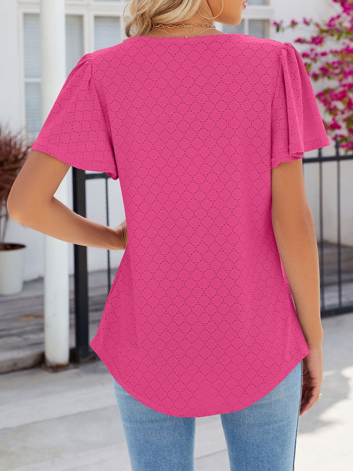 Chemises Femmes Décontracté Plain Été Polyester Col Carré Micro-élasticité Quotidien Ample Manches Courtes