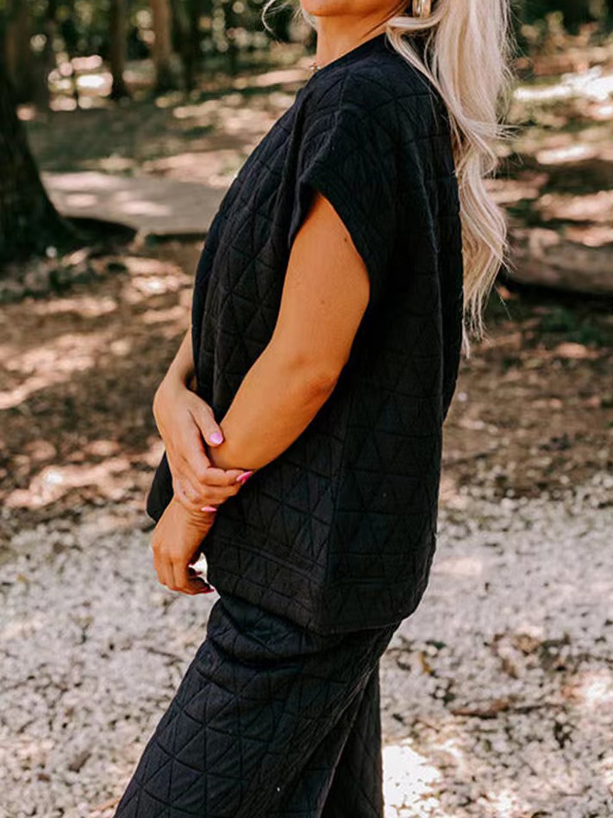 Deux Pièces Ensembles Femmes Décontracté Plain Été Polyester Aucune élasticité Quotidien Ample Top Avec Pantalons Droit