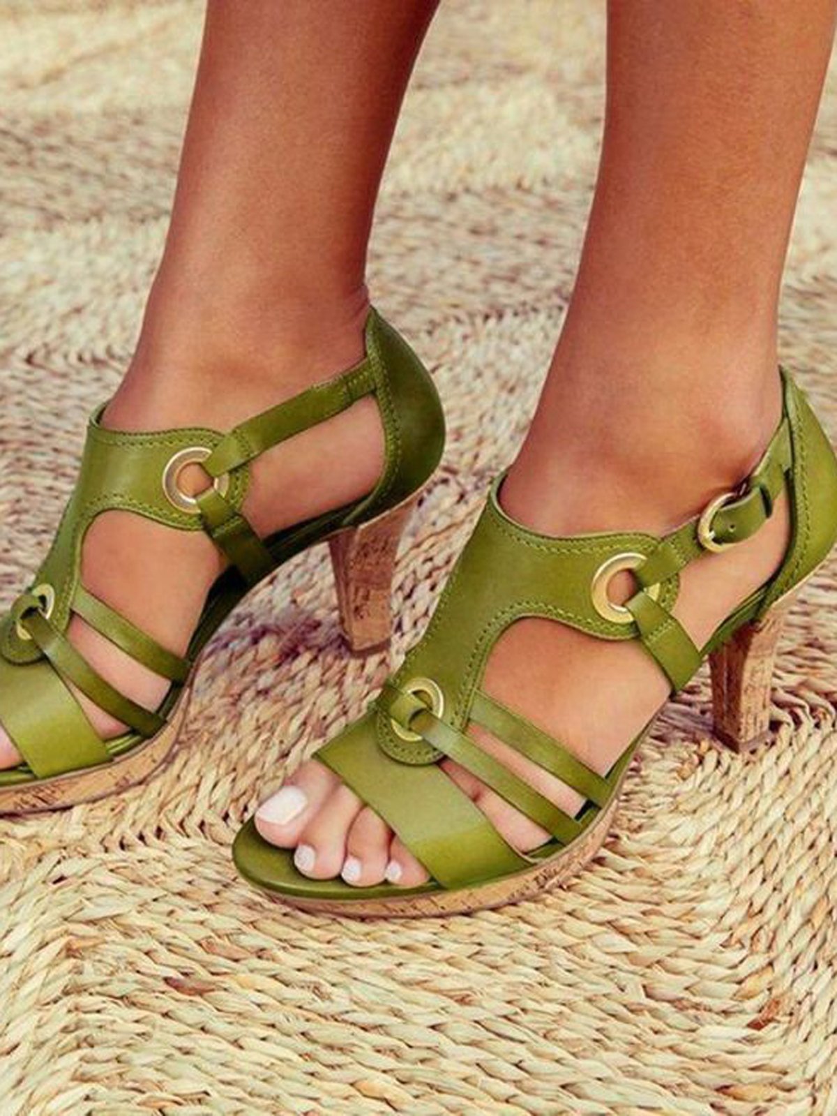 Sandales Antidérapantes Décontracté Plain Été Quotidien Talon Haut PU PU Caoutchouc à Enfiler pour Femmes