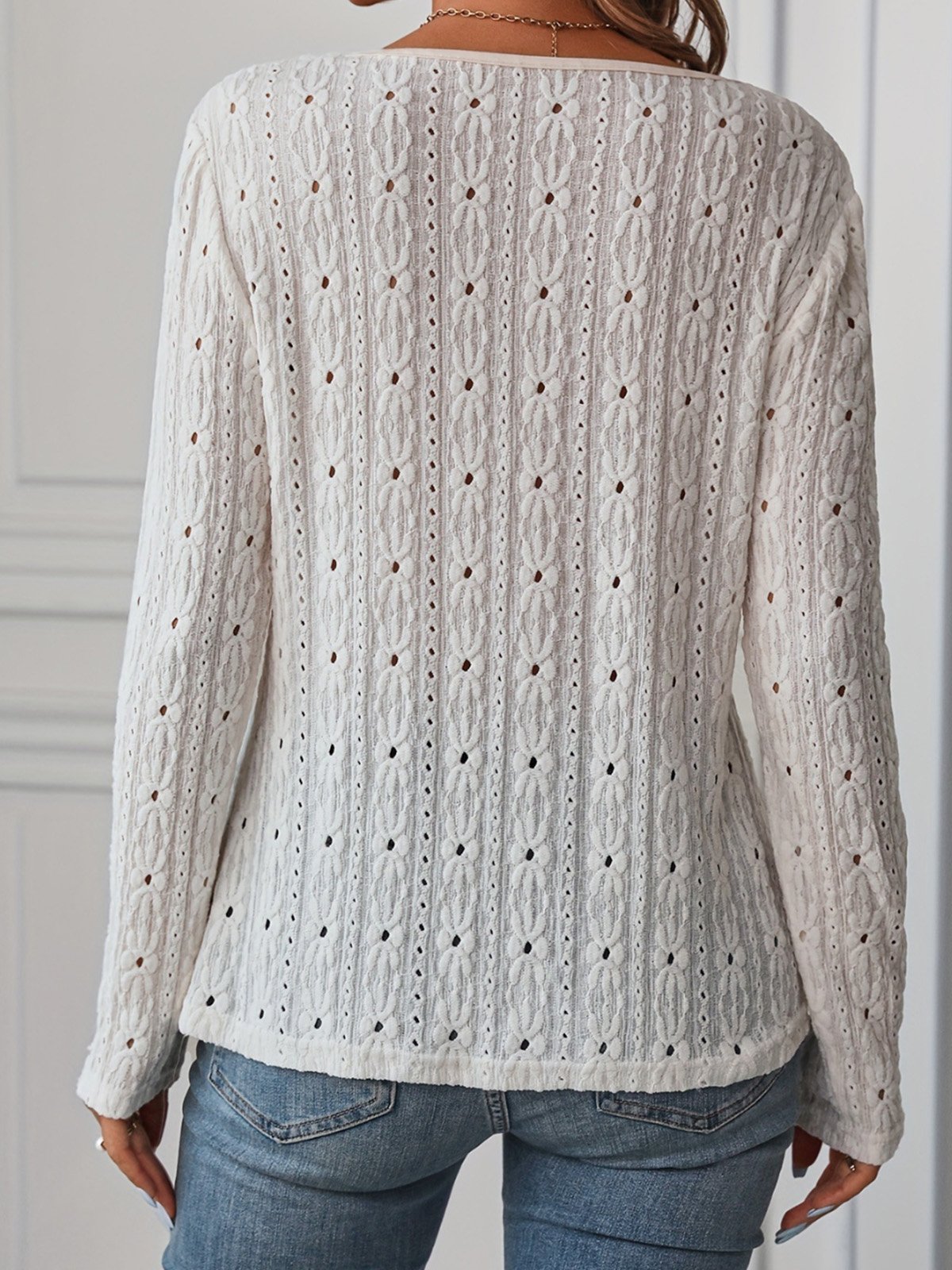 Chemises Décontracté Plain Printemps / Automne Polyester Ample Manches Longues Col Rond Régulier S-Ligne pour Femmes