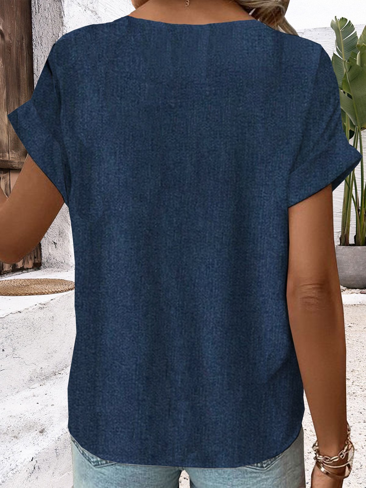 T-shirt Col V Jaune Guépard 100% Coton - Fabriqué Aux USA - Taille S - Occasion Très Bon état
