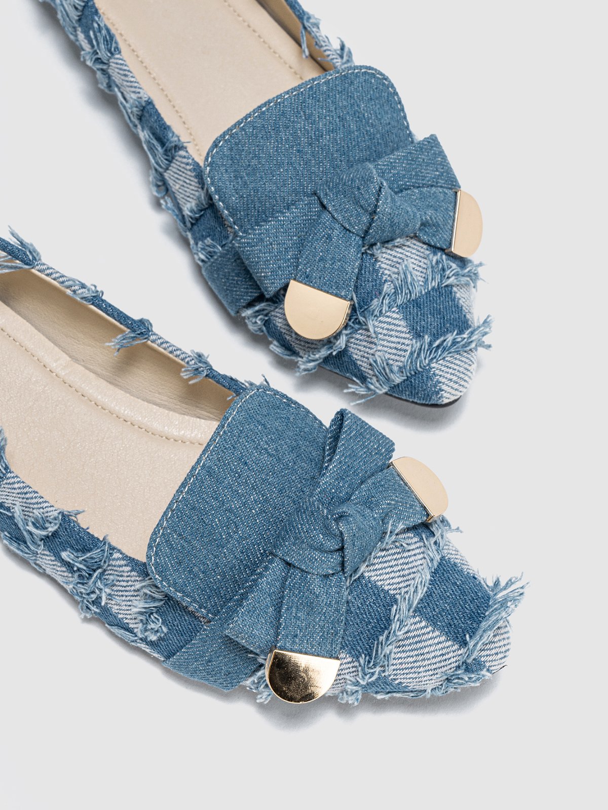 Chaussures à Tige Basse Femmes Toutes Les Saisons Plaid Urbain Nœud Quotidien à Talon Plat à Bout Pointu Toile de Jean Caoutchouc