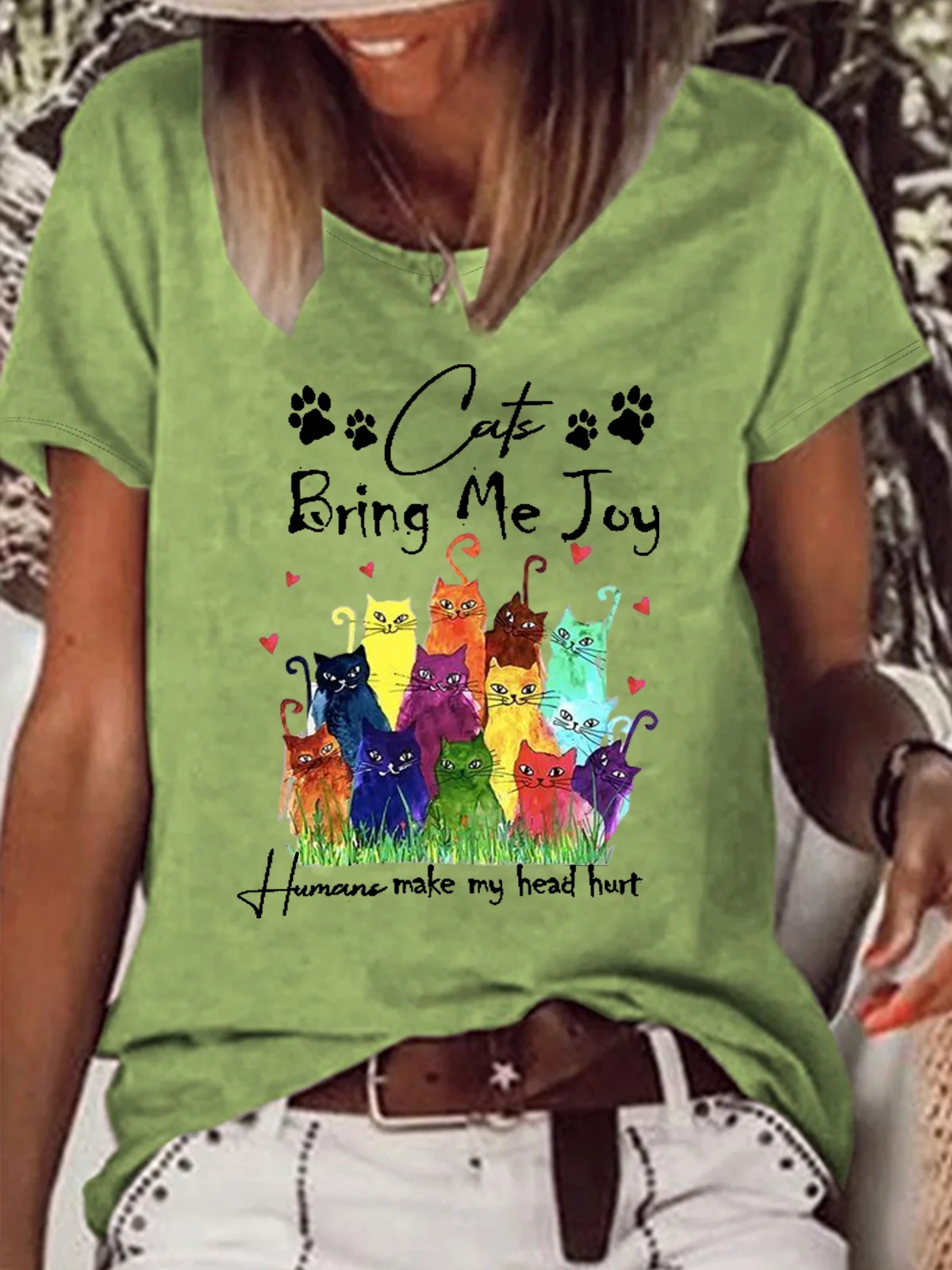 T-shirts Femmes Décontracté Été Lettres de texte Quotidien Ample Col Rond en Mélangé de Coton Régulier Droit