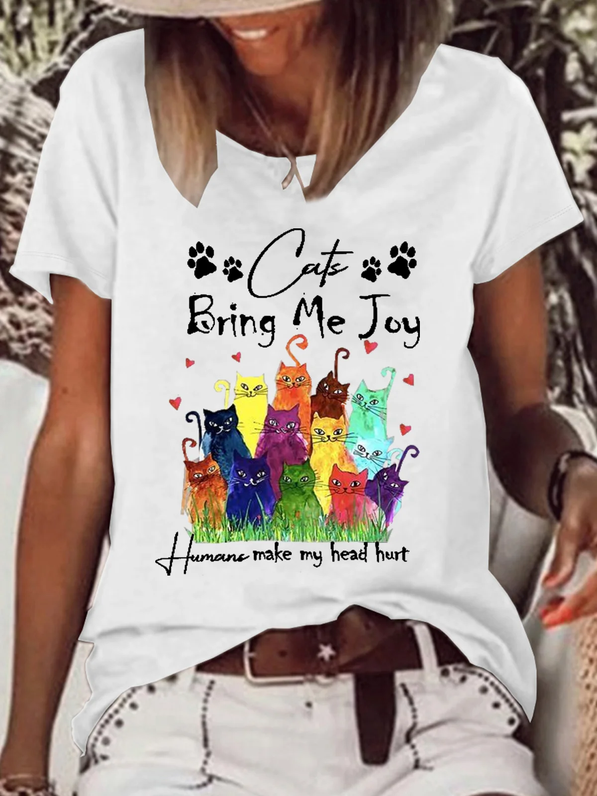 T-shirts Femmes Décontracté Été Lettres de texte Quotidien Ample Col Rond en Mélangé de Coton Régulier Droit
