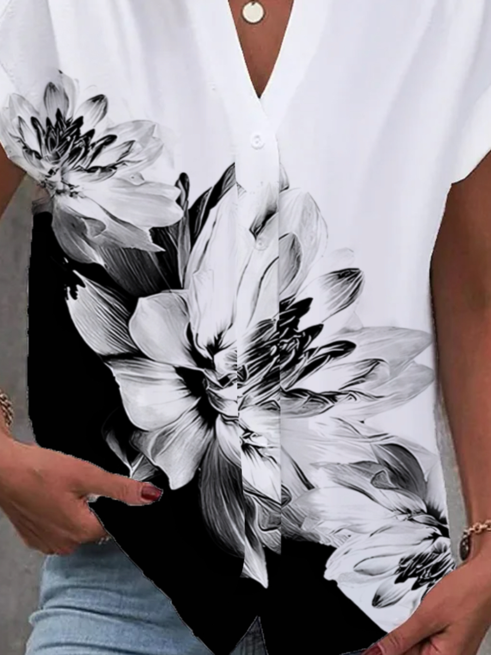 Blouses Femmes Décontracté Floral Été Viscose Quotidien Manches Courtes Régulier Droit Col de Chemise