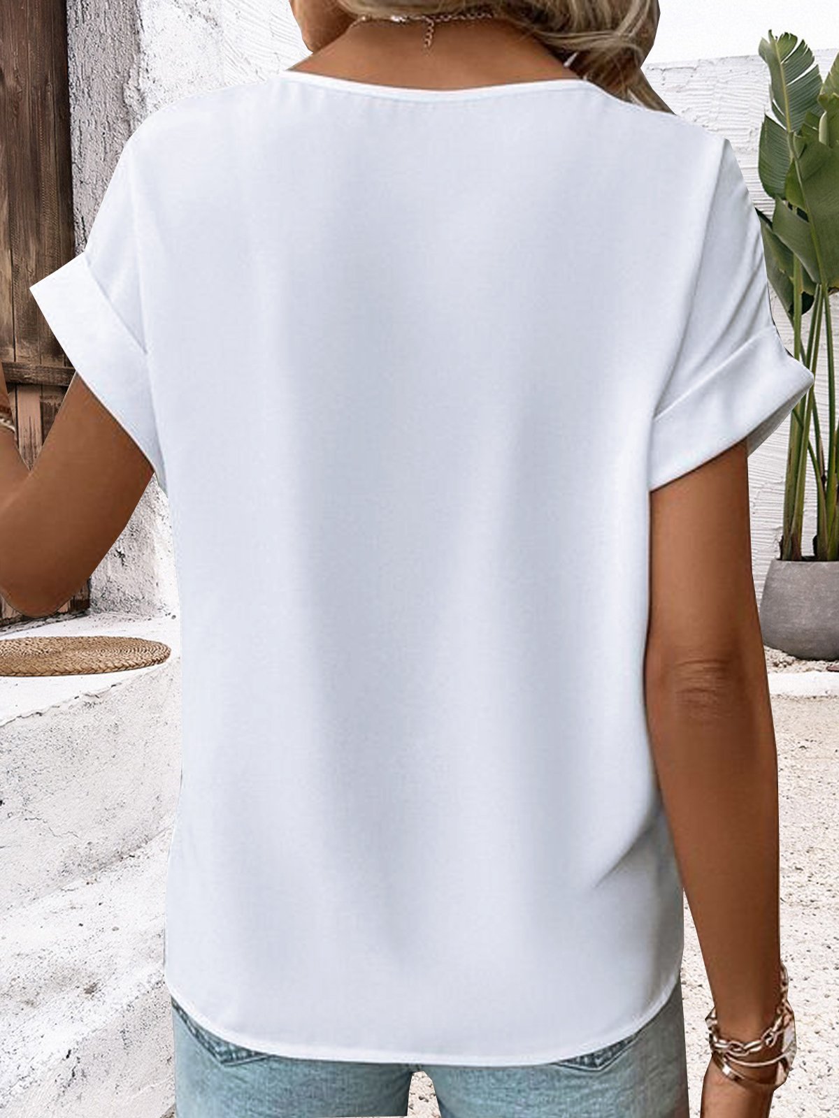 Blouses Femmes Décontracté Plain Été Polyester Col V Aucune élasticité Quotidien Ample Régulier
