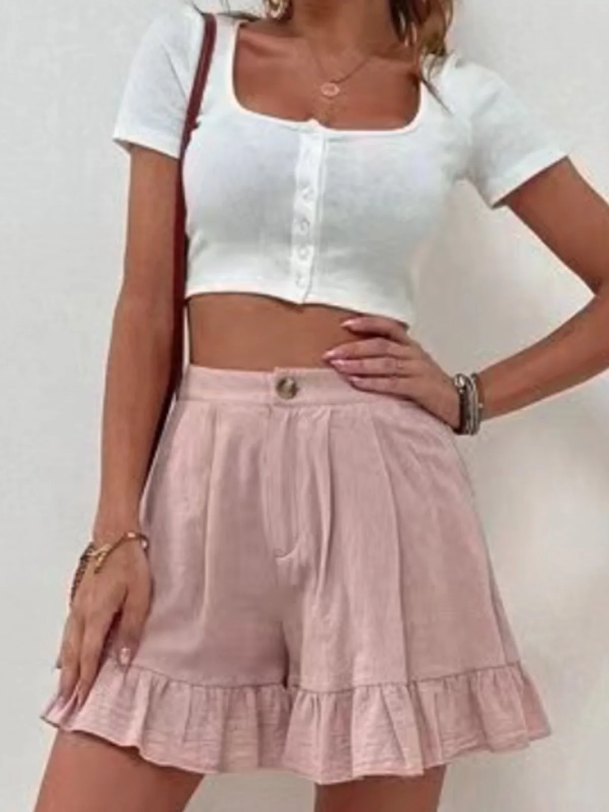 Shorts Décontracté Plain Été Coton Aucune élasticité Quotidien Coupe Régulière Droit Régulier pour Femmes