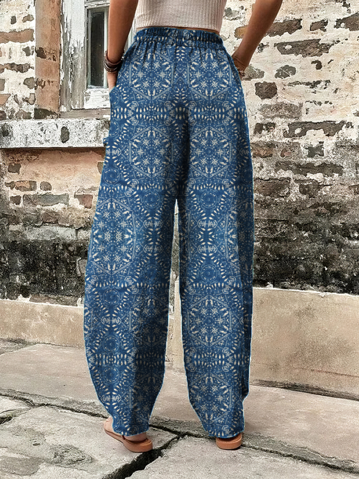Pantalons Décontracté Ethnique Printemps / Automne Naturel Aucune élasticité Quotidien Ample Pantalons Harem Droit pour Femmes