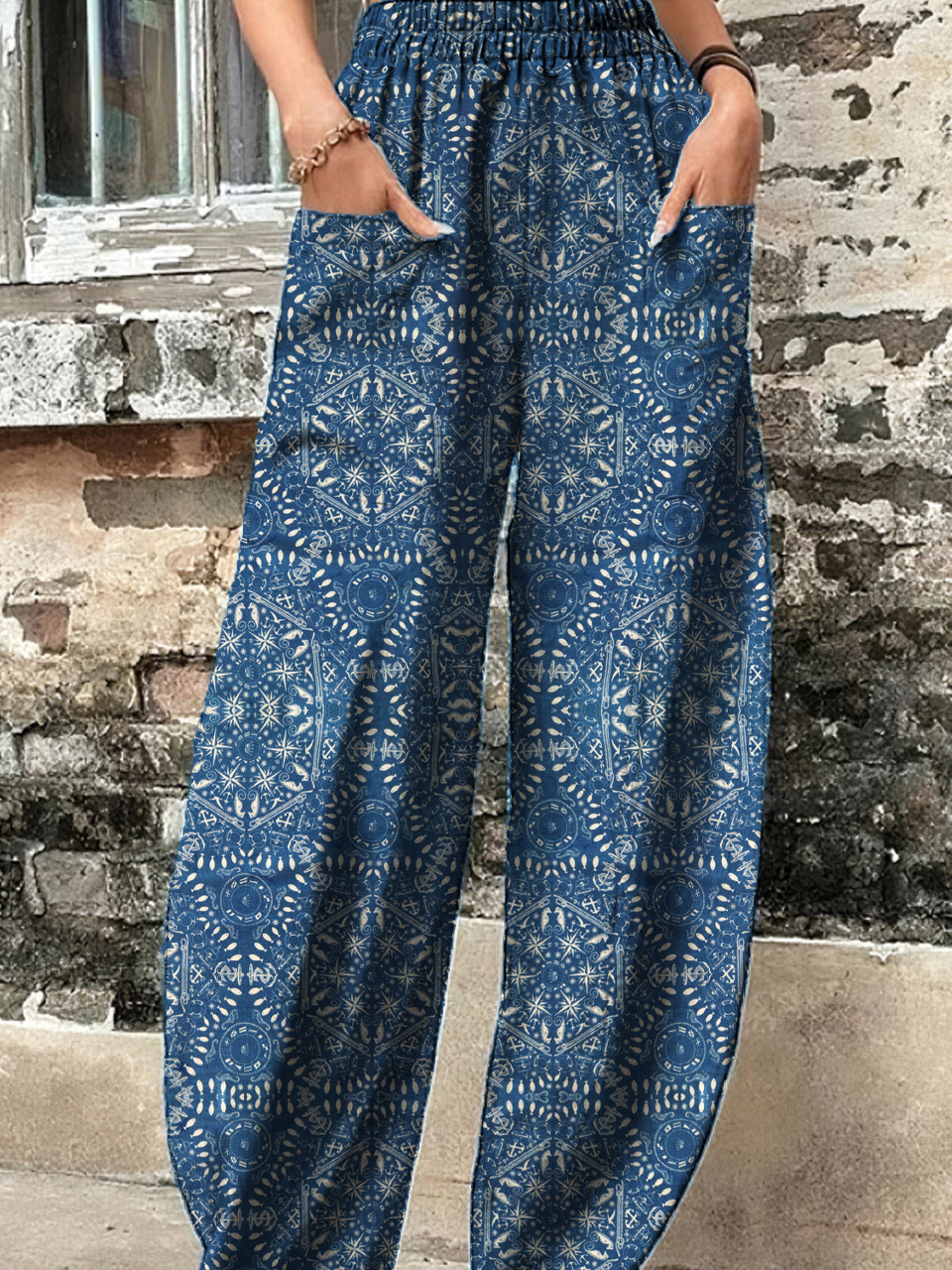 Pantalons Décontracté Ethnique Printemps / Automne Naturel Aucune élasticité Quotidien Ample Pantalons Harem Droit pour Femmes