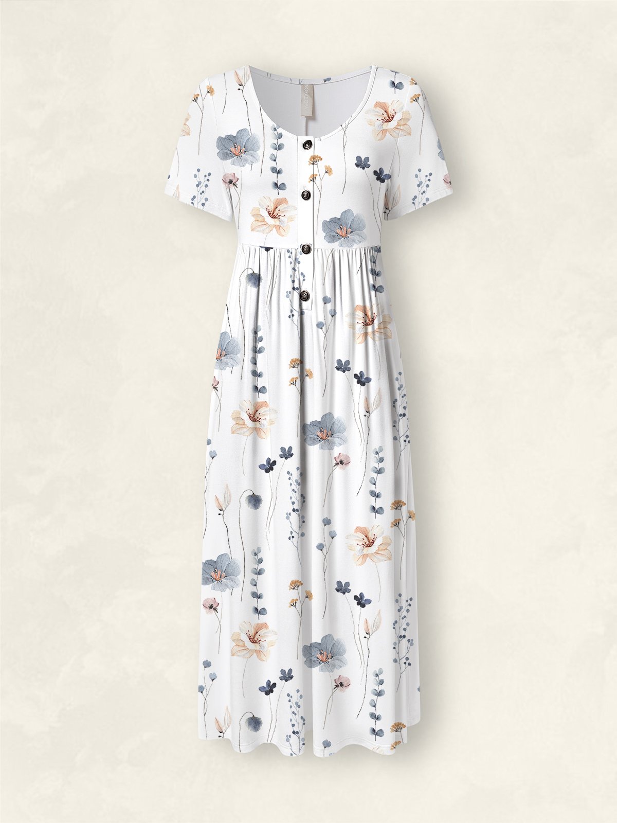 Femmes Floral Blanc Col mi-ouvert Confortable Robe Maxi Décontracté