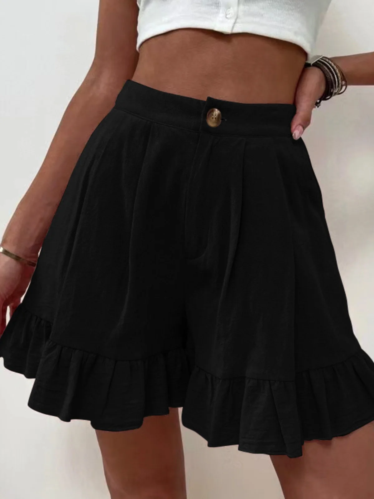 Shorts Décontracté Plain Été Coton Aucune élasticité Quotidien Coupe Régulière Droit Régulier pour Femmes