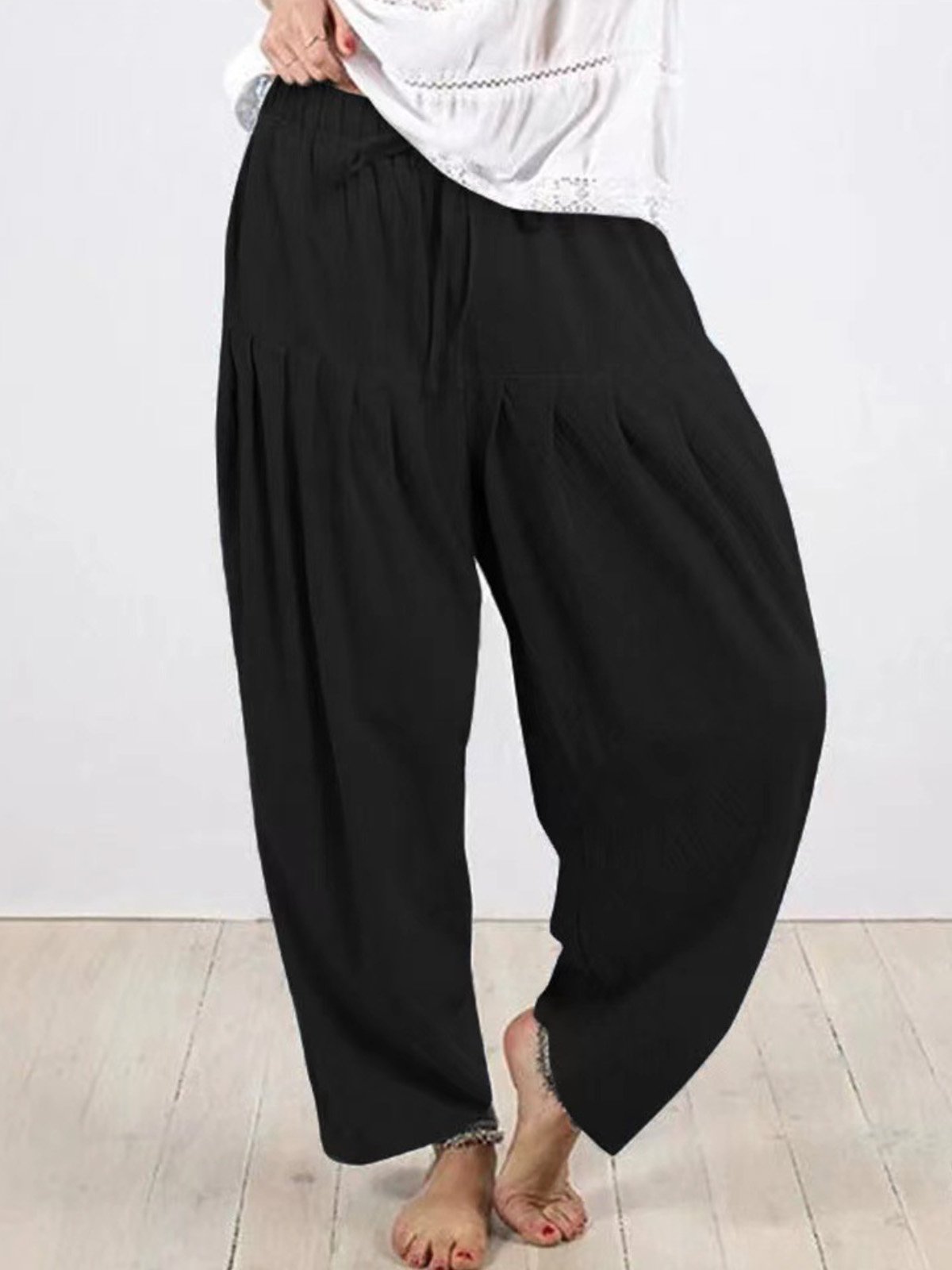 Pantalons Décontracté Plain Printemps / Automne Polyester Taille Haute Quotidien Ample Droit Régulier pour Femmes