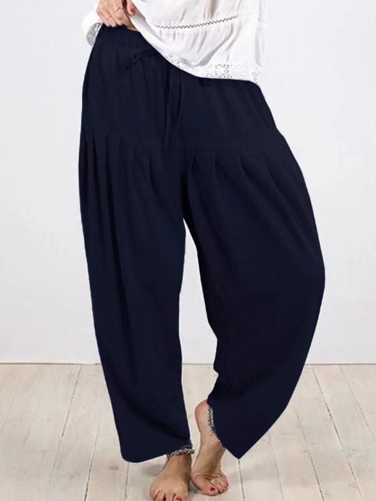 Pantalons Décontracté Plain Printemps / Automne Polyester Taille Haute Quotidien Ample Droit Régulier pour Femmes