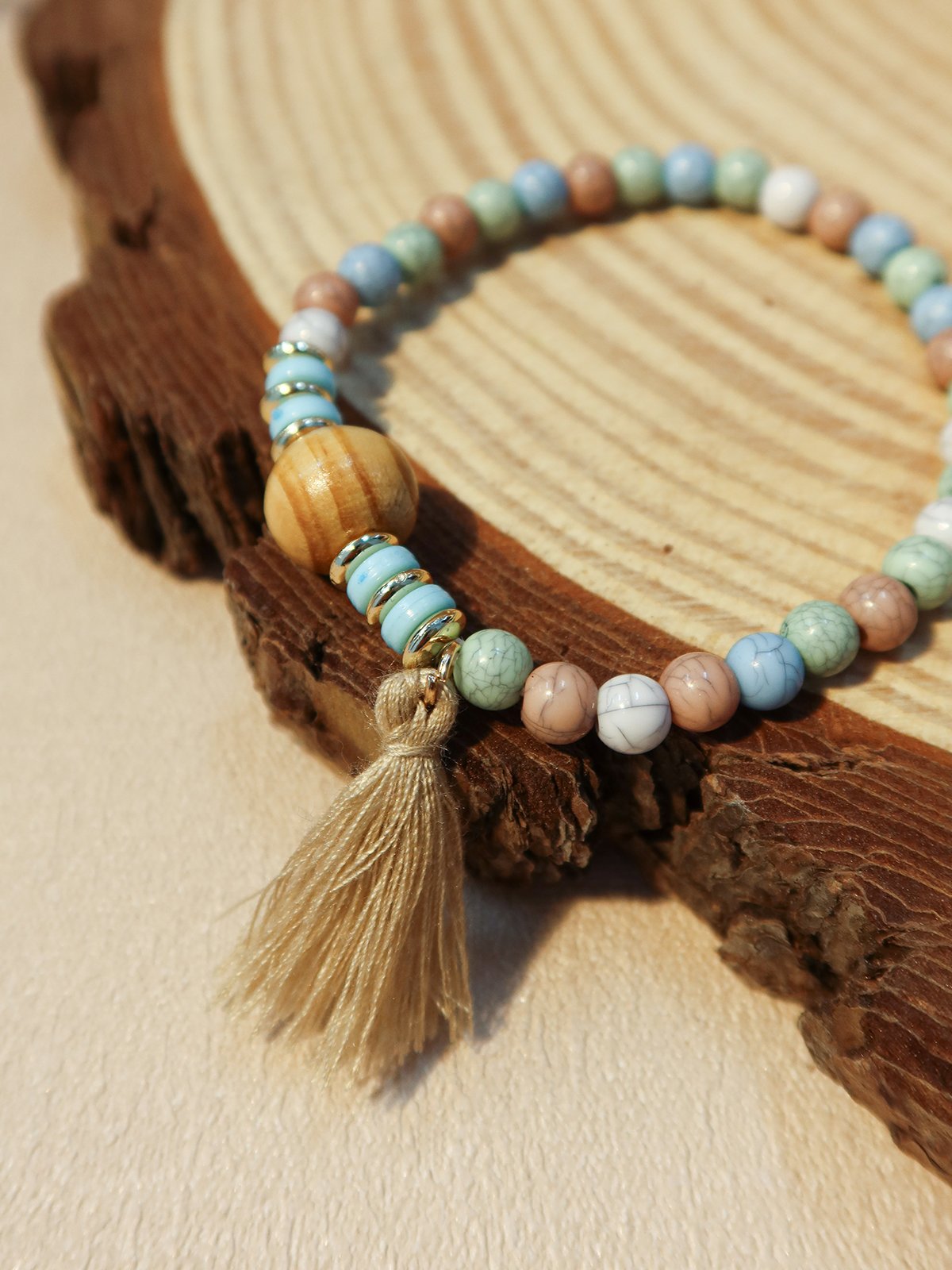 Bracelets Bloc de Couleur Boho Toutes Les Saisons Vacances multicouche Bracelet en Bois en Bois pour Femmes