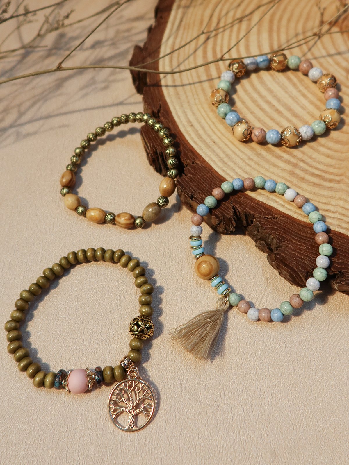 Bracelets Bloc de Couleur Boho Toutes Les Saisons Vacances multicouche Bracelet en Bois en Bois pour Femmes