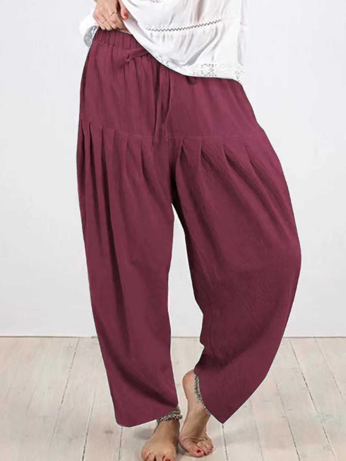 Pantalons Décontracté Plain Printemps / Automne Polyester Taille Haute Quotidien Ample Droit Régulier pour Femmes