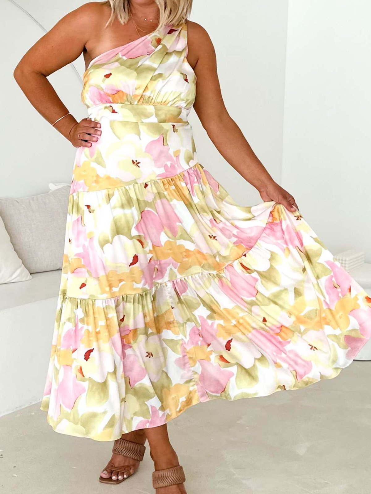 Femmes Floral Rouge Confortable Robe Maxi Décontracté