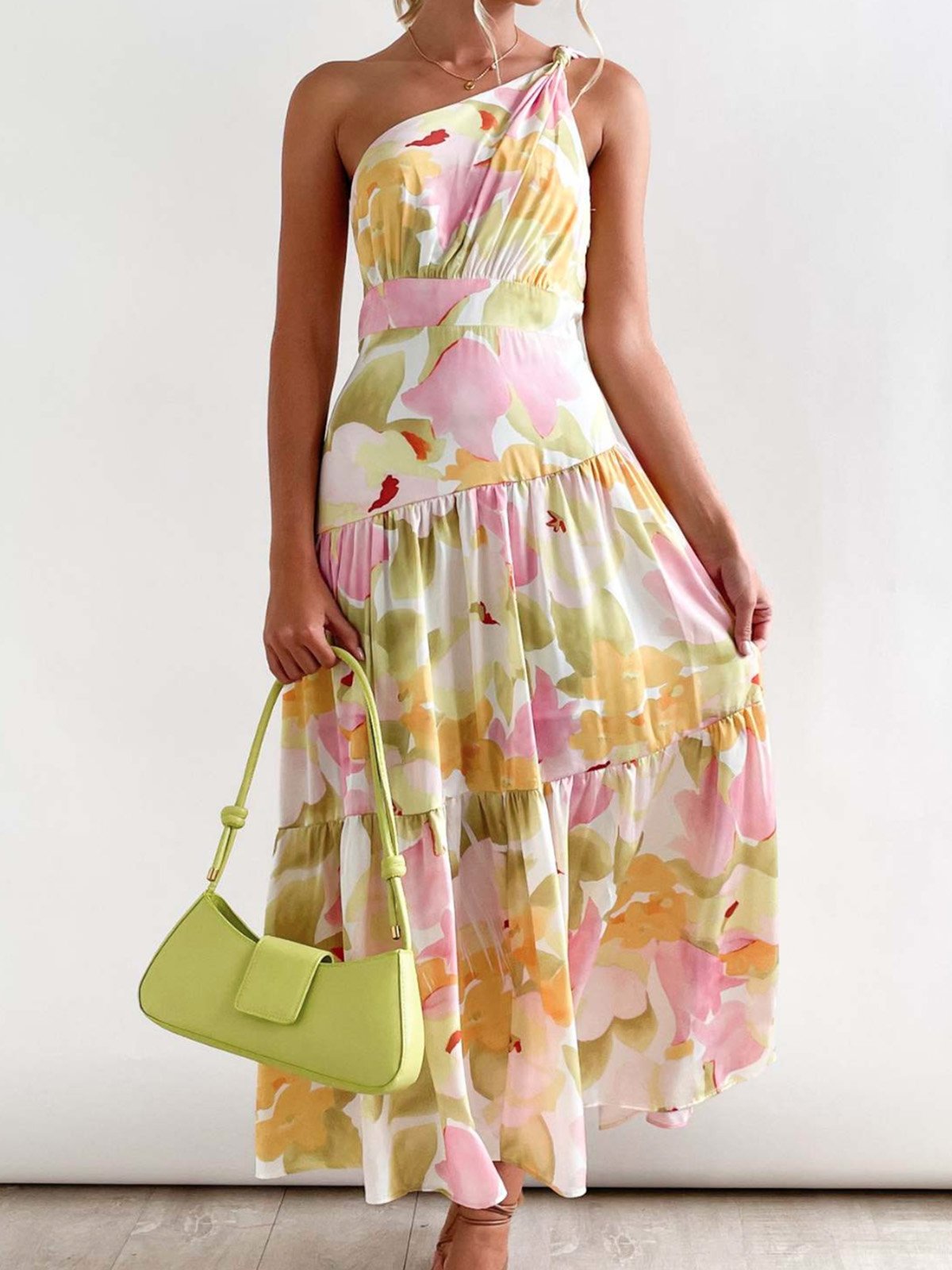 Femmes Floral Rouge Confortable Robe Maxi Décontracté