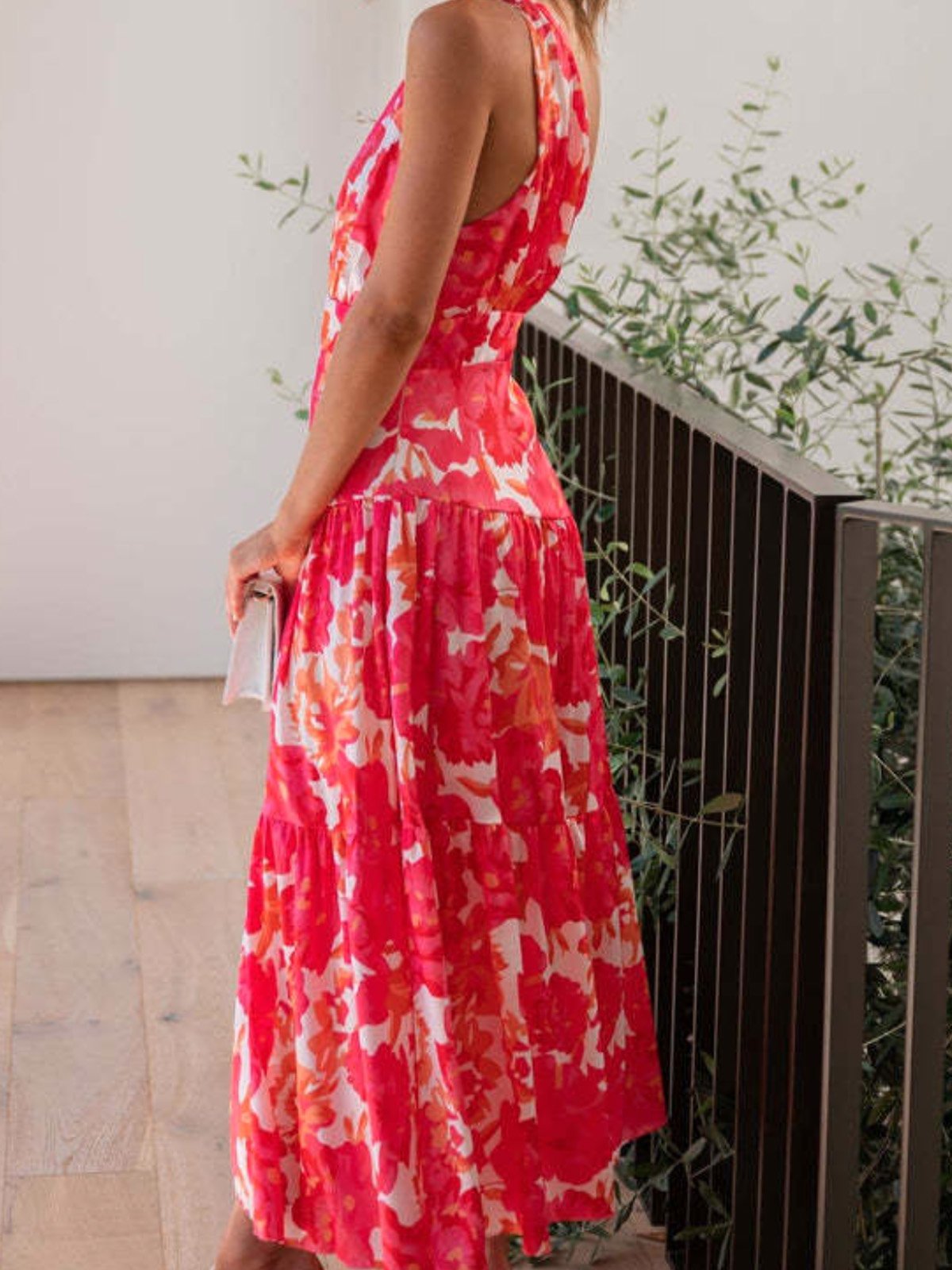 Femmes Floral Rouge Confortable Robe Maxi Décontracté