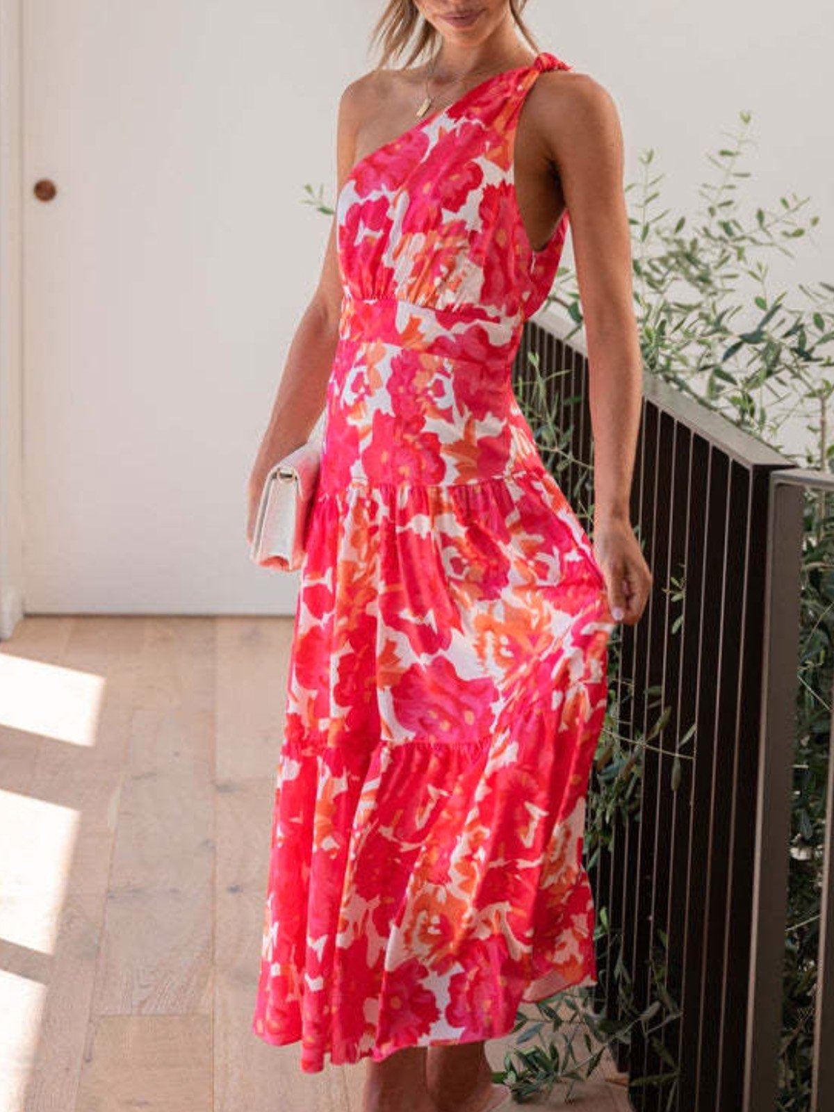 Femmes Floral Rouge Confortable Robe Maxi Décontracté