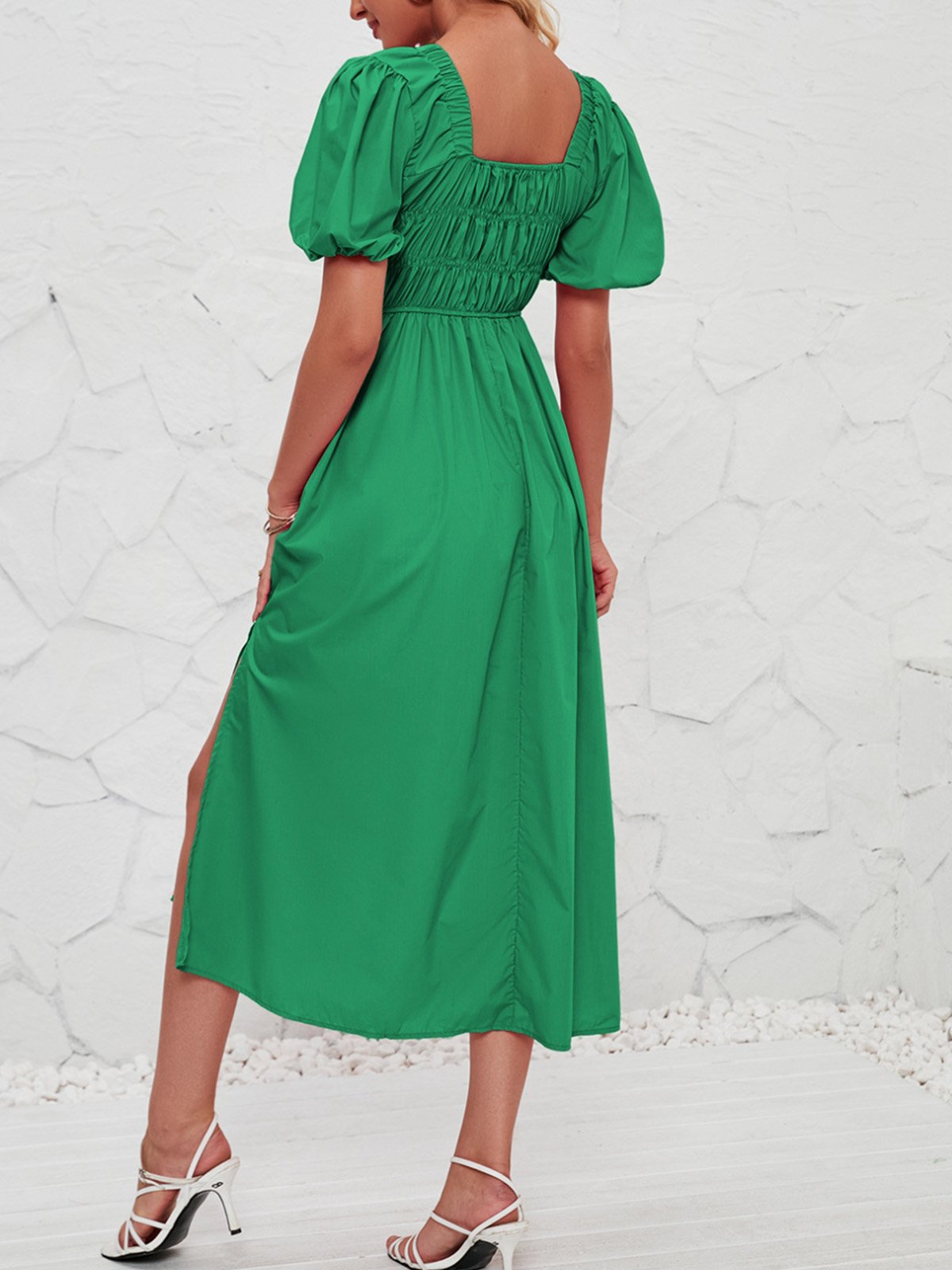 Femmes Plain Rose Col V Confortable Robe Maxi Décontracté
