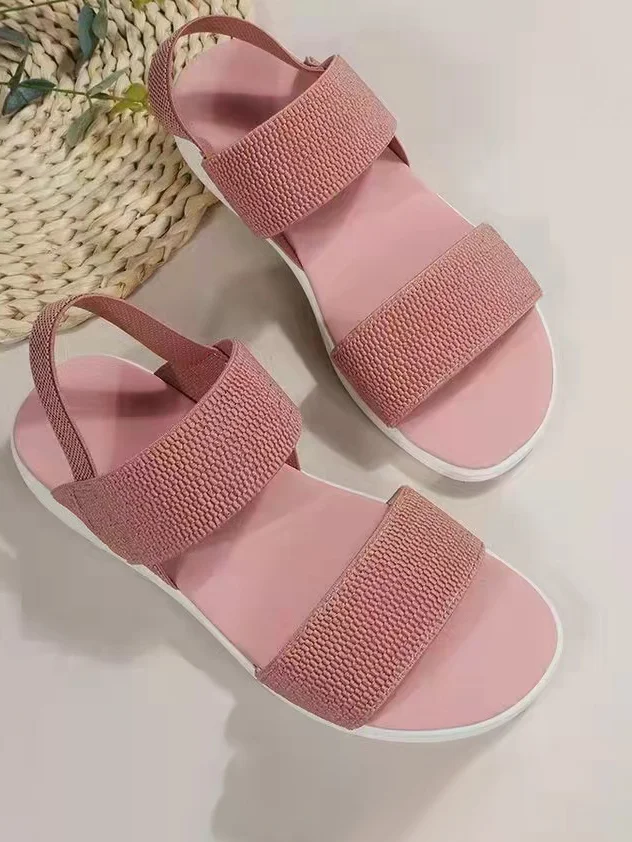 Sandales Antidérapantes Vacances Plain Été Quotidien Talon Bas Bout Rond PU Sandales Antidérapantes à Enfiler pour Femmes