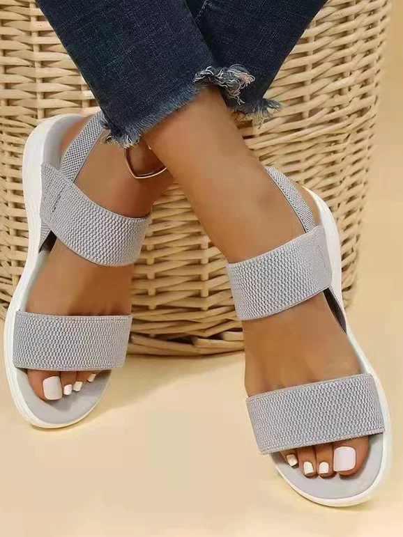 Sandales Antidérapantes Vacances Plain Été Quotidien Talon Bas Bout Rond PU Sandales Antidérapantes à Enfiler pour Femmes