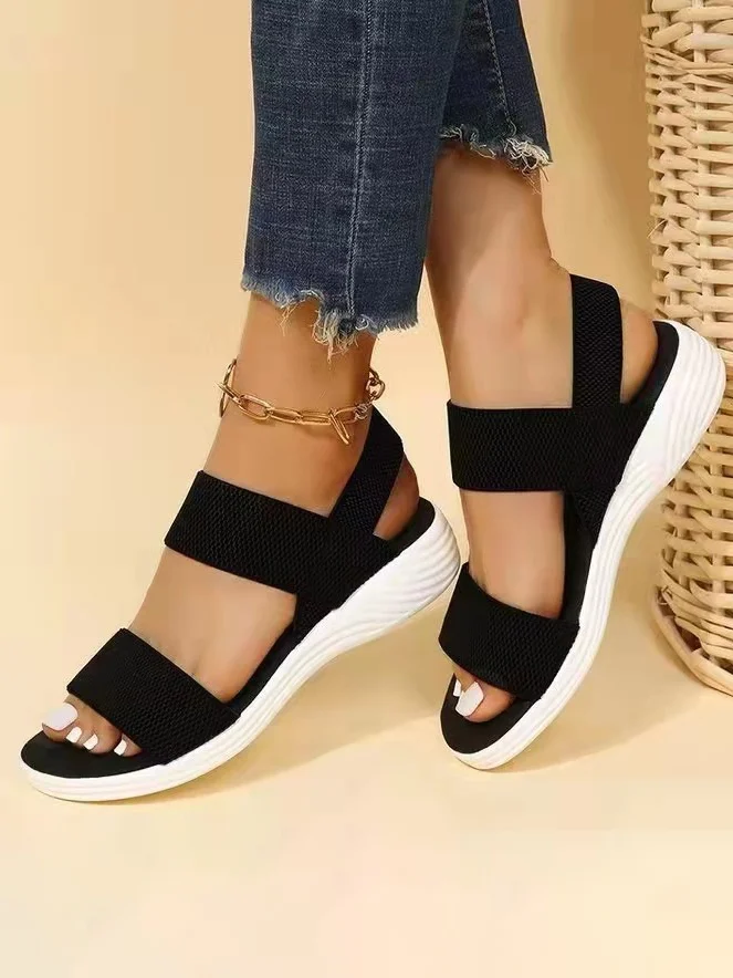 Sandales Antidérapantes Vacances Plain Été Quotidien Talon Bas Bout Rond PU Sandales Antidérapantes à Enfiler pour Femmes