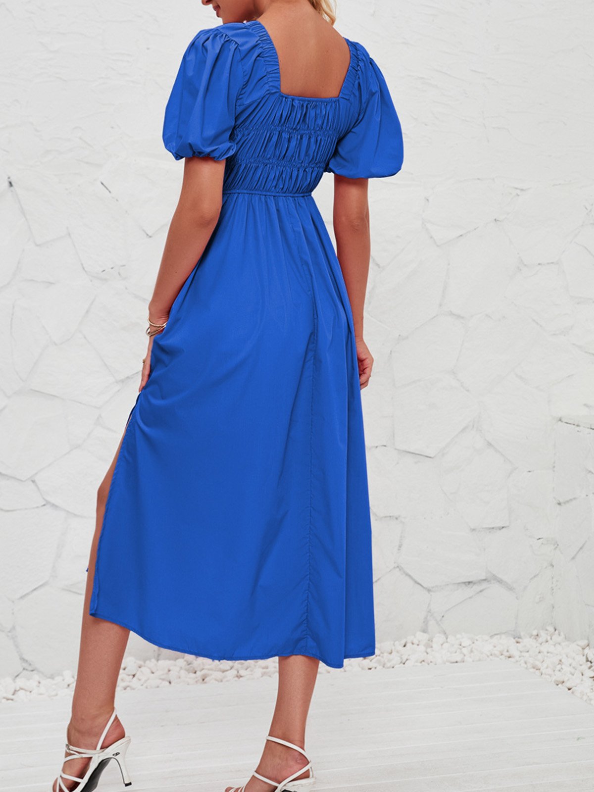 Femmes Plain Rose Col V Confortable Robe Maxi Décontracté