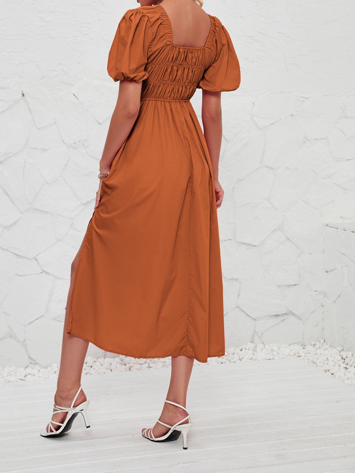 Femmes Plain Rose Col V Confortable Robe Maxi Décontracté